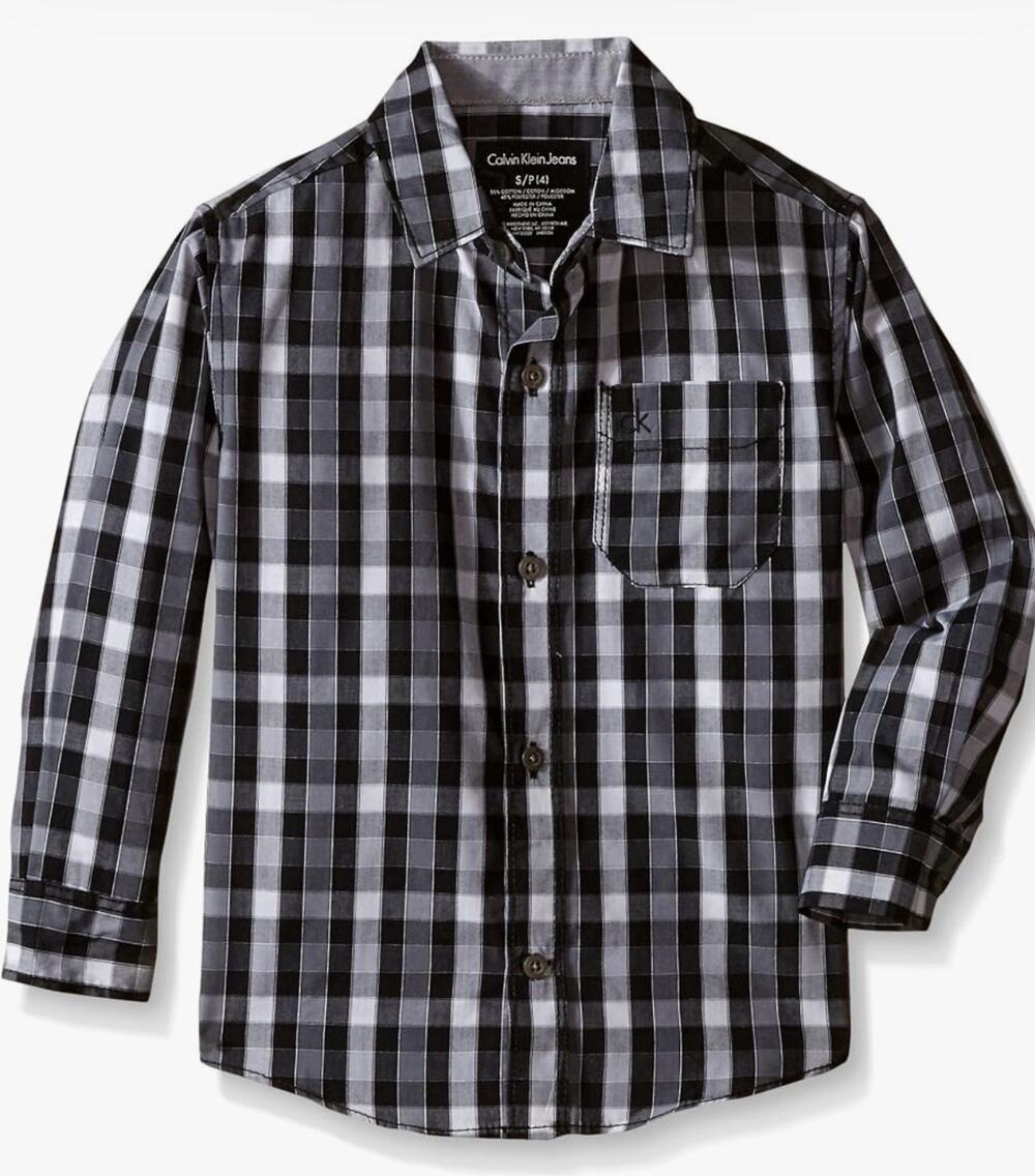 Calvin Klein Boys Legacy Long Sleeve Woven Button-Down Shirt Black Lg 14-16
